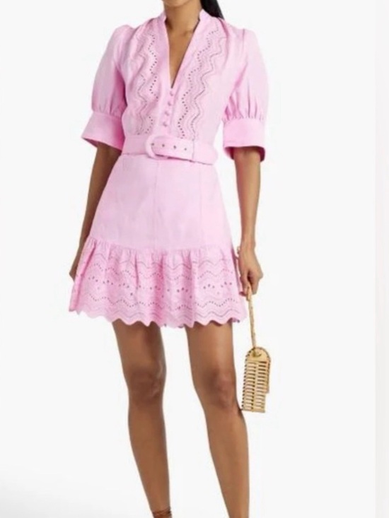 Rebecca Vallance Dresses & Skirts - Eyelet Belted Summer Dress in Light Pink